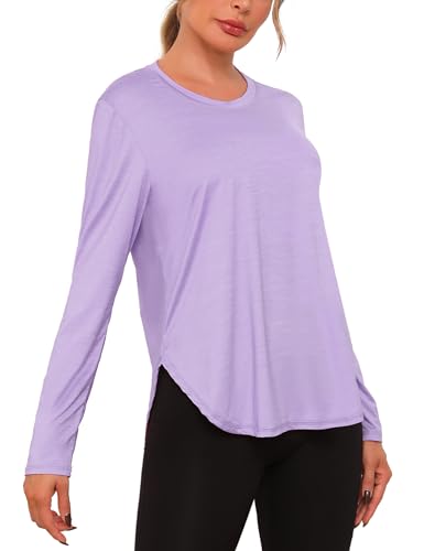 Terecey Laufshirt Damen Langarm - UPF 50+ Fitness Yoga Top - Longsleeve UV-Shirts - Rundhals Langarmshirt Funktionsshirt von Terecey