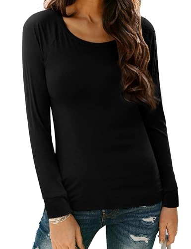 Terecey Long Sleeve Shirt Damen Winter Rundhalsausschnitt Longsleeve Oberteile Elegant Stretch Langarmshirt Casual Baumwoll Unterhemd Atmungsaktiv Freizeit Layer Top von Terecey