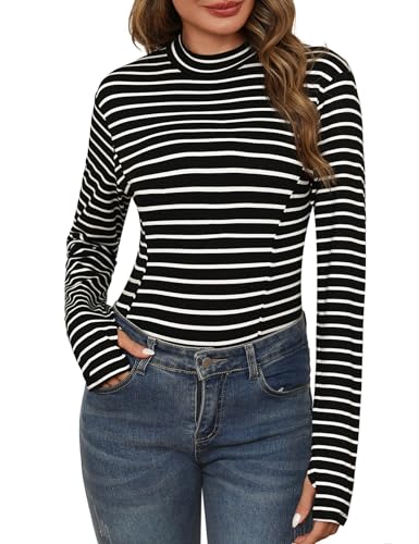 Terecey Rollkragenshirt Damen Baumwolle Basic Langarmshirt Elegant Oberteile Unterziehshirt mit Daumenloch Slim Fit Rollkragenpullover Dünn Thermounterwäsche Weich Tops S-XXL von Terecey