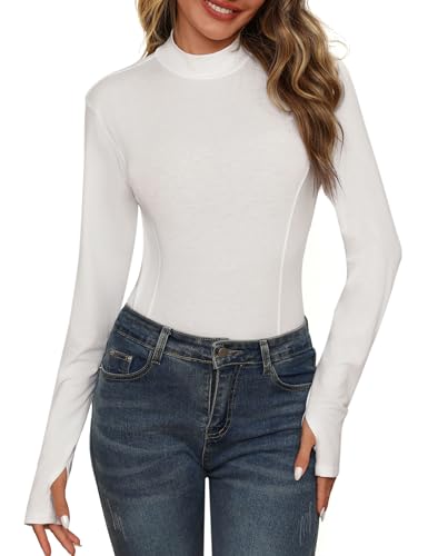 Terecey Rollkragenshirt Damen Baumwolle Basic Langarmshirt Elegant Oberteile Unterziehshirt mit Daumenloch Slim Fit Rollkragenpullover Dünn Thermounterwäsche Weich Tops S-XXL von Terecey