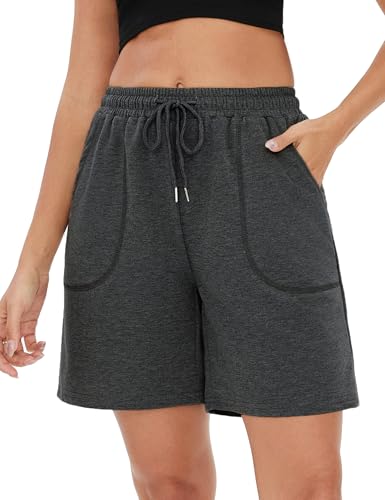 Terecey Shorts Damen Sportshorts Kurz Hosen Jogginghose Sommer High Waist Running Shorts Gym Fitness Short Kurz Trainingshose mit Taschen Elastischer Bund von Terecey