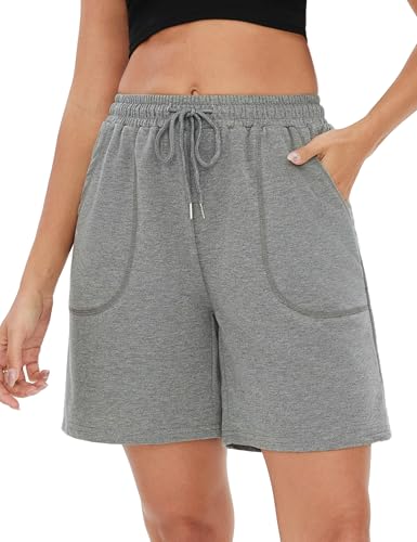 Terecey Shorts Damen Sportshorts Kurz Hosen Jogginghose Sommer High Waist Running Shorts Gym Fitness Short Kurz Trainingshose mit Taschen Elastischer Bund von Terecey