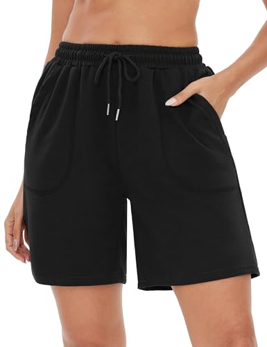 Terecey Shorts Damen Sportshorts Kurz Hosen Jogginghose Sommer High Waist Running Shorts Gym Fitness Short Kurz Trainingshose mit Taschen Elastischer Bund von Terecey