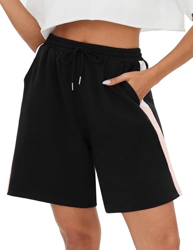 Terecey Sport Shorts Damen Kurze Jogginghose Lockere Streifen Freizeitshorts Sommer Sporthose High Waist Bermuda Kurze Hose mit Taschen und Kordelzug fur Fitnessstudio Running Yoga, Schwarz L Terecey Sport Shorts Damen Kurze Jogginghose Lockere Streifen Freizeitshorts Sommer Sporthose High Waist Bermuda Kurze Hose mit Taschen und Kordelzug fur Fitnessstudio Running Yoga, Schwarz L von Terecey