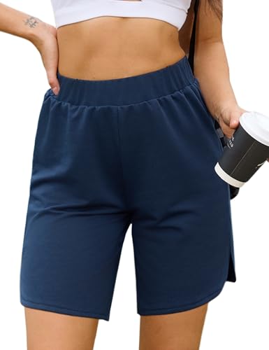 Terecey Sport Shorts Damen Kurze Jogginghose Sommer Baumwolle Freizeitshorts Lockere Sporthose High Waist Bermuda Kurze Hose fur Fitnessstudio Running Yoga, Denim Blau M von Terecey