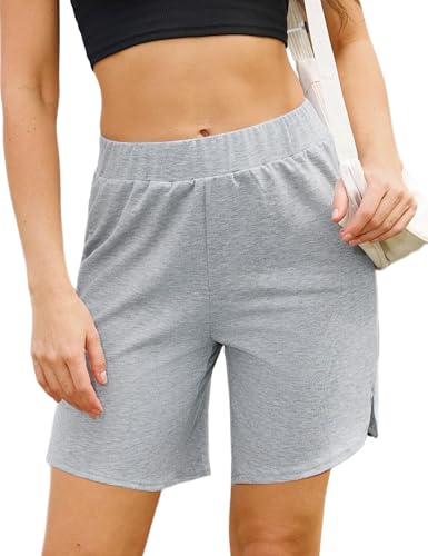 Terecey Sport Shorts Damen Kurze Jogginghose Sommer Baumwolle Freizeitshorts Lockere Sporthose High Waist Bermuda Kurze Hose fur Fitnessstudio Running Yoga, Feuersteingrau XL von Terecey