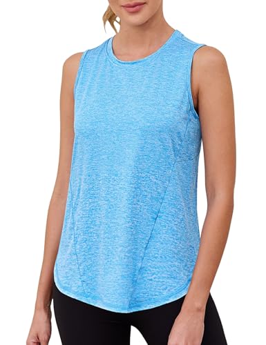 Terecey Sport Tank Top Damen Sommer Fitness Jogging Trägershirt Sport Oberteile Ärmellos Locker Sporttop Atmungsaktives Workout Running Yoga Tops, Himmelblau S von Terecey