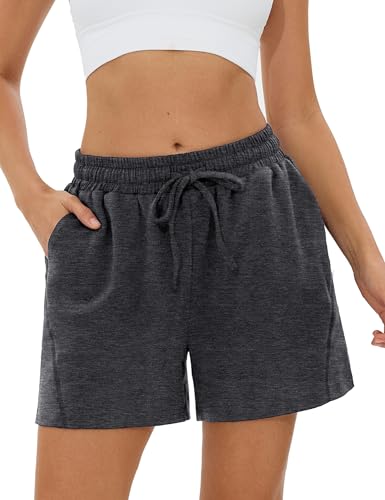Terecey Sporthose Damen Kurz Freizeithose Jogginghose Traininghose - Running Yoga Workout Sport Shorts mit Taschen und Kordelzug - Atmungsaktive High Waist Kurze Hosen fur Gym Jogger, Dunkelgrau S von Terecey
