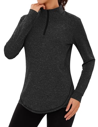Terecey Sportshirt Damen Langarm, UPF50+ Funktionsshirt Laufshirt Fitness Yoga T-Shirt Atmungsaktive Langarmshirt Workout Shirts Oberteile Frauen mit 1/4-Reißverschluss S-3XL von Terecey
