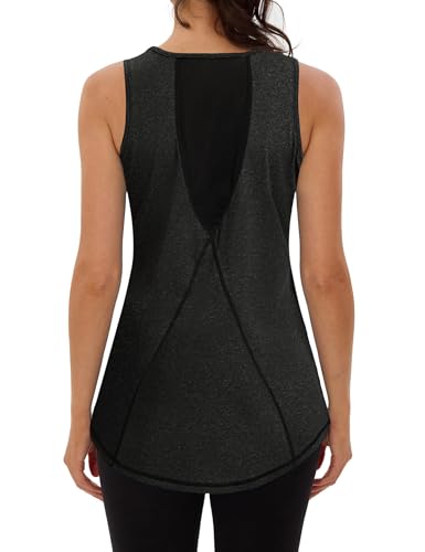 Terecey Tanktop Damen Sommer Trägershirt Locker Athletisch Ringerrücken Tops Ärmelloses Sport Fitness Jogging Oberteil, Schwarz M von Terecey