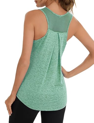 Terecey Tanktop Damen Sport Fitness Jogging Trägershirt Lässig Athletisch Ringerrücken Oberteil Ärmelloses Workout Running Yoga Tops, Grün M von Terecey