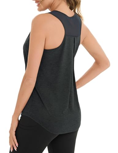 Terecey Tanktop Damen Sport Fitness Jogging Trägershirt Lässig Athletisch Ringerrücken Oberteil Ärmelloses Workout Running Yoga Tops, Onyx Schwarz S von Terecey