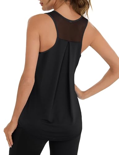Terecey Tanktop Damen Sport Fitness Jogging Trägershirt Lässig Athletisch Ringerrücken Oberteil Ärmelloses Workout Running Yoga Tops, Schwarz M von Terecey