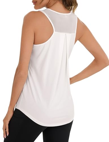 Terecey Tanktop Damen Sport Fitness Jogging Trägershirt Lässig Athletisch Ringerrücken Oberteil Ärmelloses Workout Running Yoga Tops, Weiß S von Terecey