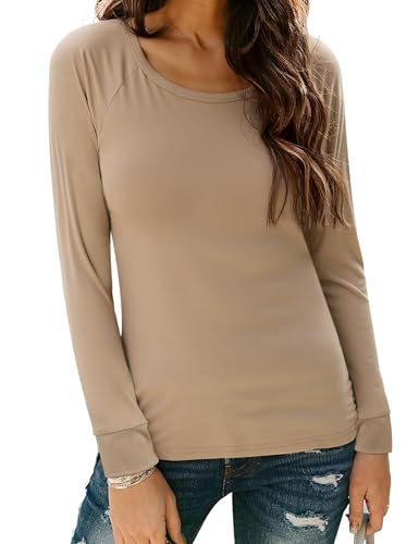 Terecey Thermo Langarmshirt Damen Rundhals Elegant Basic Funktionsshirt Stretch Longsleeve T-Shirts Casual Atmungsaktiv Thermoshirt Leicht Weich Solide Tops von Terecey