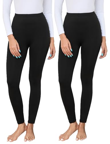 Terecey Thermo Lange Unterhose Damen, Winter High Waist Thermoleggins Elastische Fleece Weich Lange Unterhose für Damen, Schwarz + Schwarz XL von Terecey