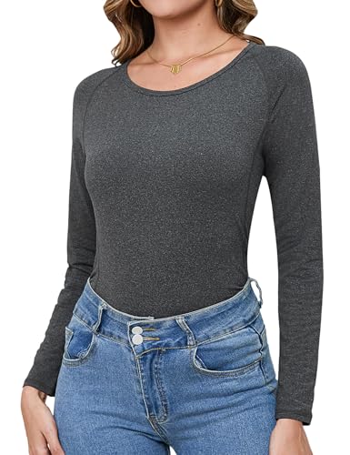 Terecey Thermo Oberteil Damen Rundhalsausschnitt Fleece Langarmshirt Warm Thermounterwäsche Slim Fit Weich Unterhemd Langarmshirt Leicht Skiunterwäsche von Terecey