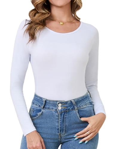 Terecey Thermo Oberteil Damen Rundhalsausschnitt Fleece Langarmshirt Warm Thermounterwäsche Slim Fit Weich Unterhemd Langarmshirt Leicht Skiunterwäsche von Terecey