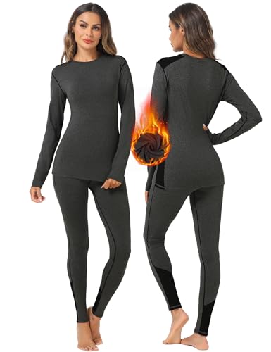 Terecey Thermounterwäsche Damen Warme Unterwäsche Thermo Oberteile Leggings Lange Damen Winter Ski Unterwäsche Frauen Funktionsunterwäsche Dunkelgrau -L von Terecey