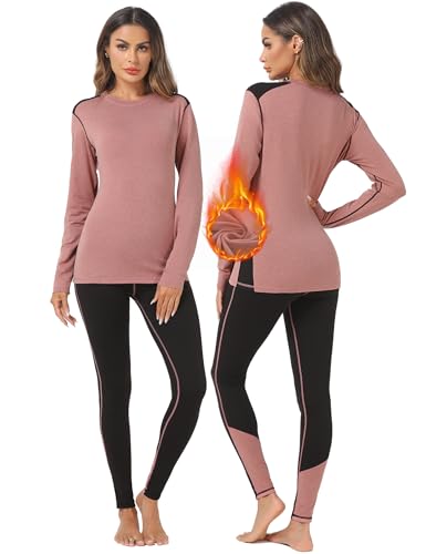 Terecey Thermounterwäsche Damen Extra Warm Thermooberteile Thermoleggings Lange Damen Winter Skiunterwäsche Langarm Funktionsunterwäsche Thermo Sport Unterwäsche Frauen Rosa L von Terecey