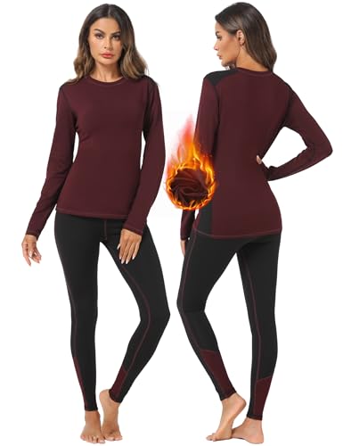 Terecey Thermounterwäsche Damen Extra Warm Thermooberteile Thermoleggings Lange Damen Winter Skiunterwäsche Langarm Funktionsunterwäsche Thermo Sport Unterwäsche Frauen Rot L von Terecey