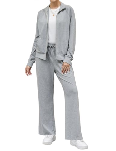 Terecey Trainingsanzug Damen Langarm Jogginganzug- Bequeme Tracksuit Sportanzug Freizeitanzug - Lässig 2 Teilig Zipjacke Jogginghose Atmungsaktiv Sportbekleidung fur Fitness Training, Hellgrau M von Terecey
