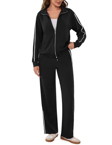 Terecey Trainingsanzug Damen Set Jogginganzug Zweiteiler Frauen Sport Anzug Freizeitanzug Kapuzenjacke &S porthose Lounge Winter Outfits Sets Tracksuit Herbst Fitness Loungewear Schwarz M von Terecey