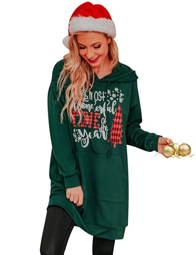 Terecey Kapuzenpullover Damen Lang Hoodie Kleid Oversize Sweatkleid Damen Langarm mit Kapuze Winter Lange Sweatshirt Kapuzenpulli Große Größen mit Kängurutasche von Terecey