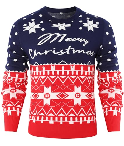 Terecey Weihnachtspullover Herren Damen Christmas Sweater Basic Warm Winter Strickpullover Herbst Locker Langarm Weihnachtspulli fur Pärchen Partnerlook Familie, Denim Blau XL von Terecey