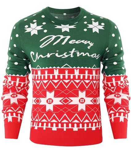 Terecey Weihnachtspullover Herren Damen Christmas Sweater Basic Warm Winter Strickpullover Herbst Locker Langarm Weihnachtspulli fur Pärchen Partnerlook Familie, Grün L von Terecey