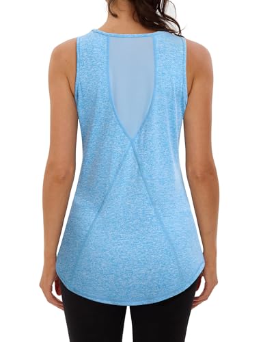 Terecey Yoga Tank Top Damen Locker Ärmelloses Funktionsshirt Atmungsaktives Racerback Sport Training Workout Lauftop mit Mesh Zurück, Blau 3XL von Terecey