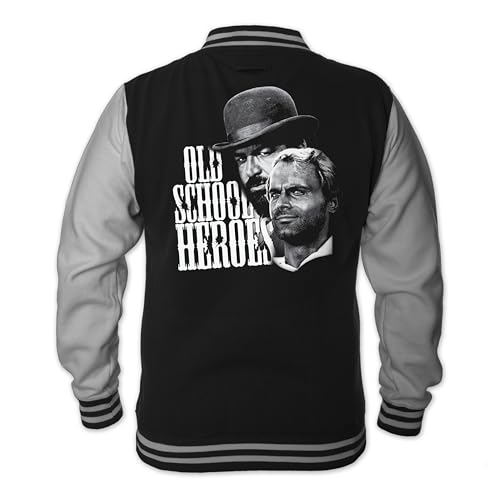 Terence Hill Herren Old School Heroes College Jacke Bud Spencer (schwarz) (TRC-COLLEGE-OLDSCHOOLH-B, DE/NL/SE/PL, Alphanumerisch, S, Regular, Regular) von Terence Hill