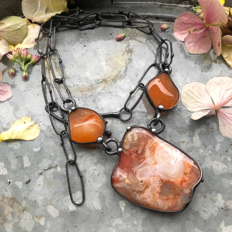 Handgemachte Original Kunst Karneol Halskette Auf Metall Kette von TerezaOJewelry