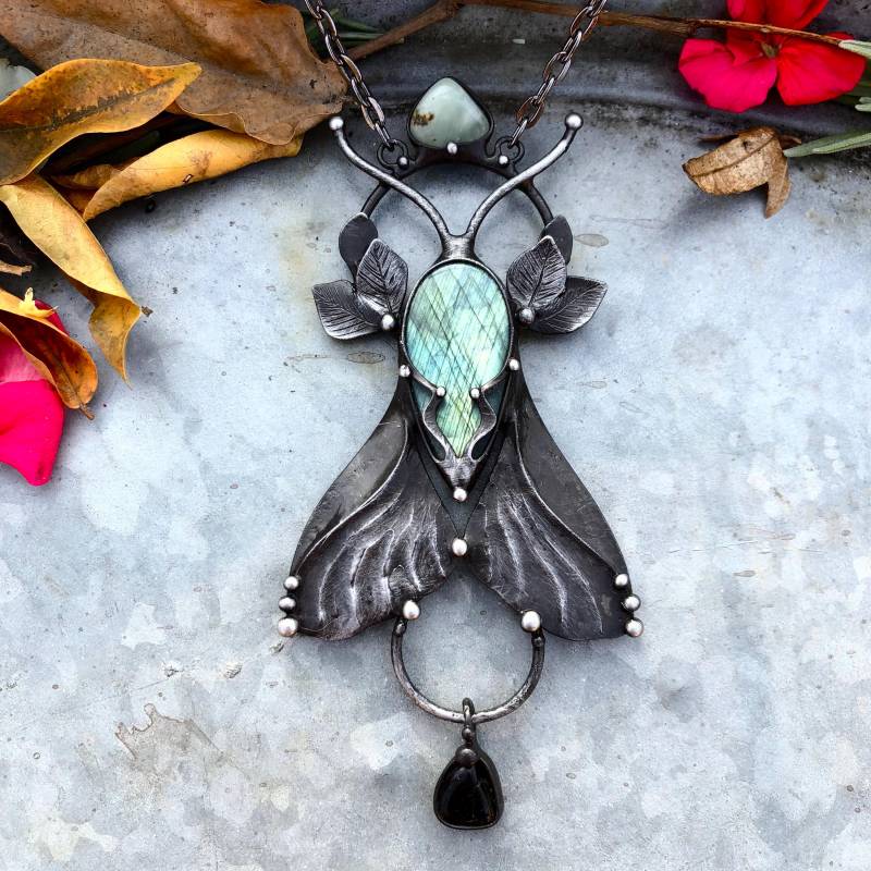 Reserviert Motte Handgemachte Original Art Labradorit Turmalin Prehnit Halskette Auf Metallkette von TerezaOJewelry