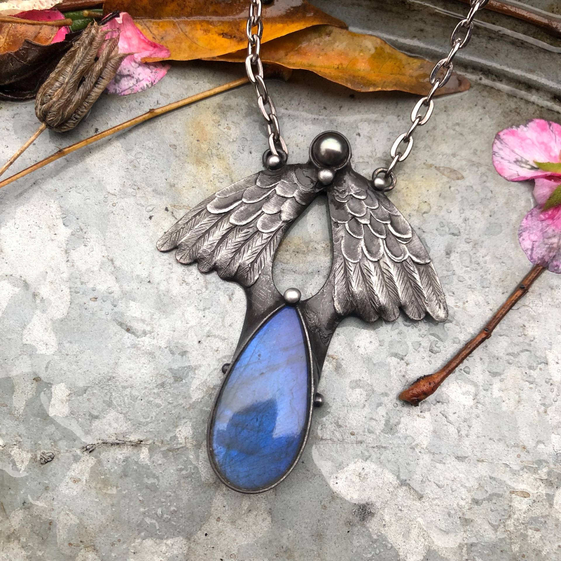 Reserviert Engel Handmade Original Artlabradorit Perlenhalskette Auf Metallkette von TerezaOJewelry