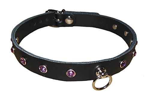Terginum Handgefertigtes Premium Halsband der O Halsschmuck Damen-Schmuck Lederschmuck mit Glaskristallen in 3 Ausführungen BDSM Gothic Punk Mittelalter Echt Leder Accessoires (rosa) von Terginum