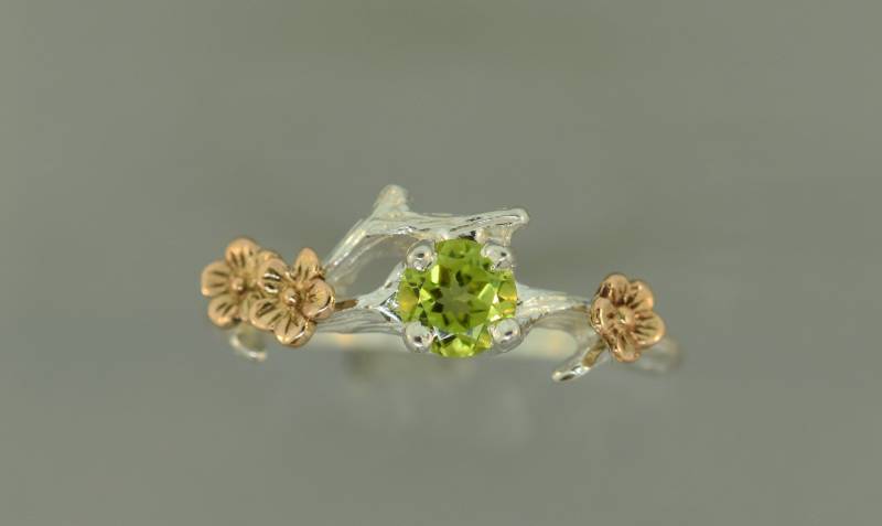 Kirschblüten Verlobungsring Rosegold Blumen, Sterling Zweig Band von TeriLeeJewelry