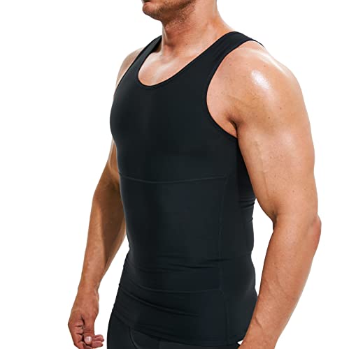 Herren-Kompressions-Shirt, Unterhemd, Body-Shaper, Weste, Workout-Tank-Top, Shapewear für Bauchmuskeln, Schwarz, 3X-Groß von Terland