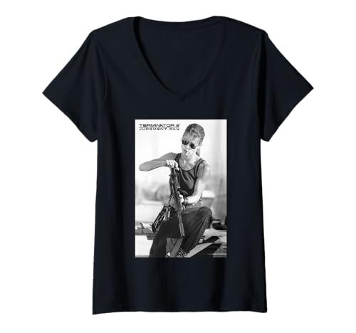 Damen Terminator 2 Sarah Connor Gewehr Reload T-Shirt mit V-Ausschnitt Damen Terminator 2 Sarah Connor Gewehr Reload T-Shirt mit V-Ausschnitt von Terminator 2