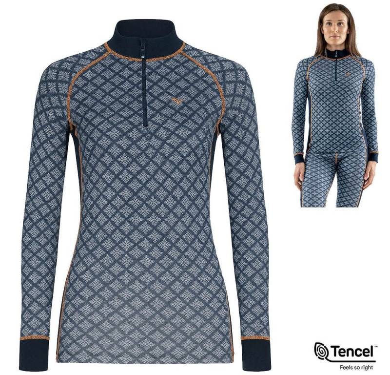 Termozeta Langarmshirt Termo - wärmendes Damen Tencel Jaquard 2.0 ZIP Longshirt, navy von Termozeta