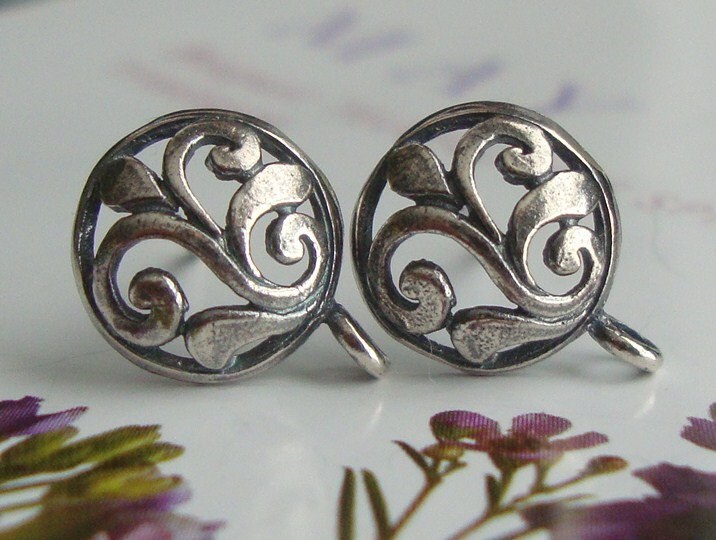 1 Paar, 13x9, 5 Mm, Bali Artisan, Sterlingsilber Oxidierte Ohrmuttern Mit Blattmuster, Ep-0002 von TerraFinds