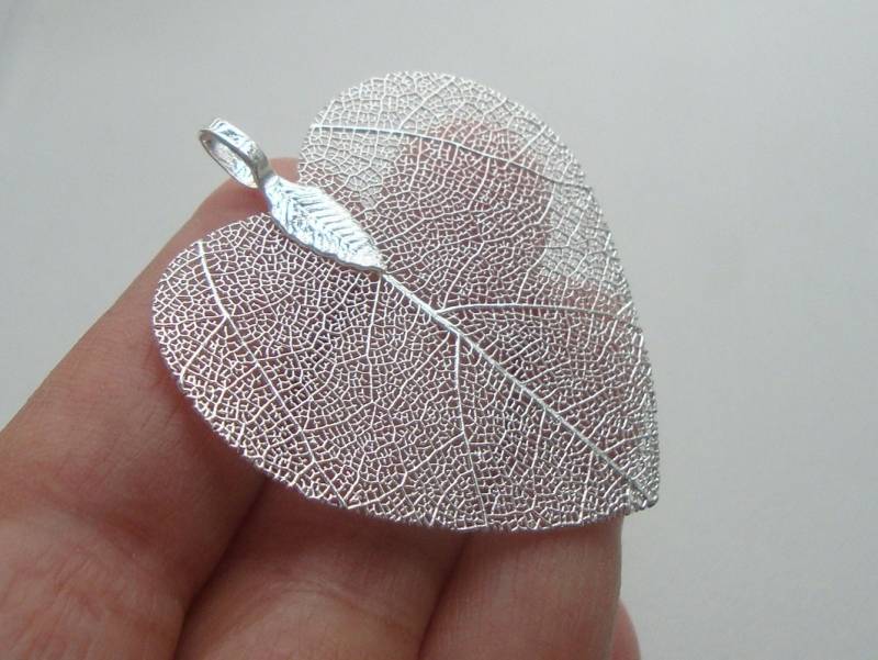 1 Stück, Echtes Blatt in Silber Getaucht, Hübsche Kleine Öse, 55 X 40 Mm 1 Stück, Echtes Blatt in Silber Getaucht, Hübsche Kleine Öse, 55 X 40 Mm von TerraFinds