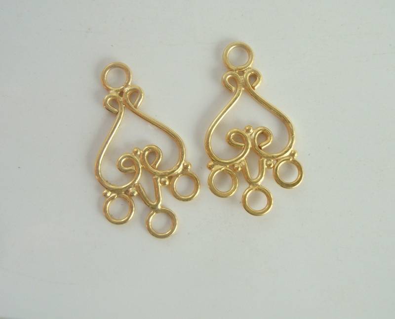 2 Stück, Gold Vermeil Über 925 Sterling Silber Chandelier Filligrane Stecker Ohrhaken, Cc-0060 von TerraFinds