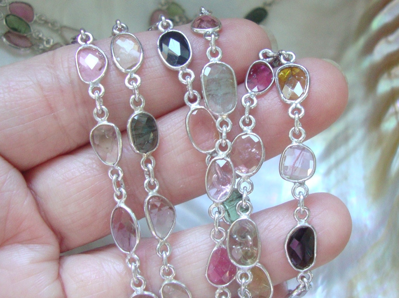 5 Ft, Sterling Silber Turmalin Rosenkranz Kette, Rose Cut Bezel Rim Turmalin, Kette Von The Foot, 5-7 Mm, 25% Sale, Gs-0610 von TerraFinds