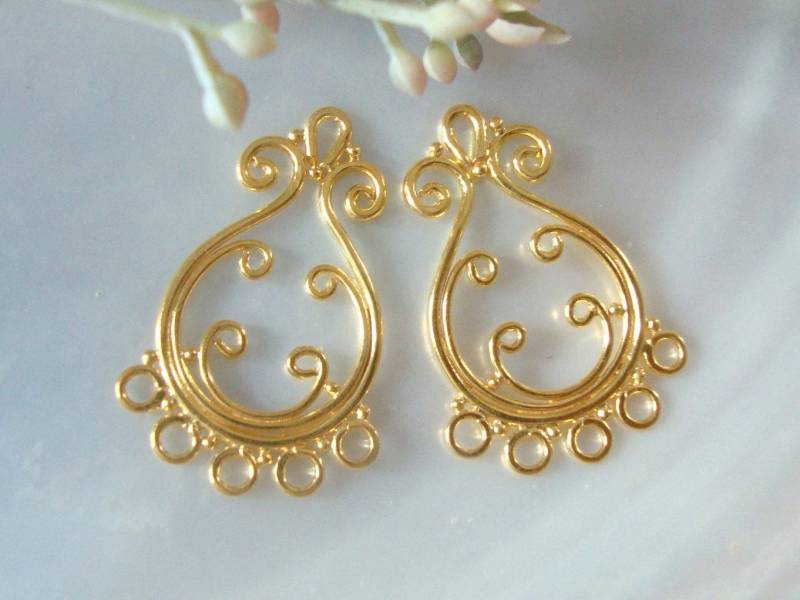 Bali Artisan 24K Vermeil Schöne Kronleuchter Ohrring Anhänger Baumeister, Handgemachte Sterling Silber Schmuck Kunst, 2 Stück, Cc-0006A von TerraFinds