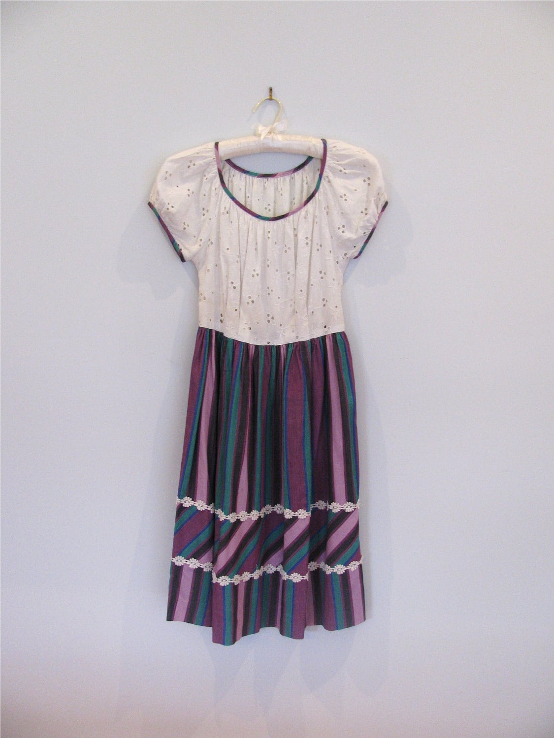 1940Er Baumwollstreifen Juniorenkleid Xs S von TerraceHouseVintage