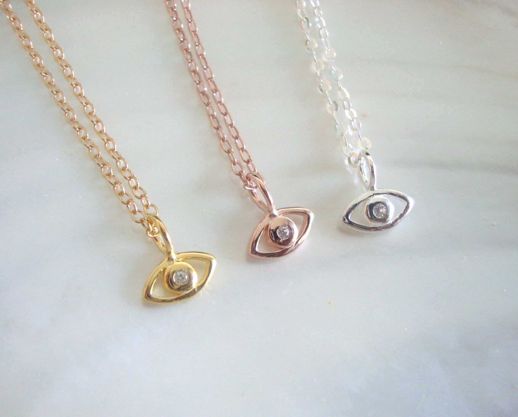 Gold Auge Halskette, Sterling Silber Rose Evil Eye Böses Halskette Gold Auge Halskette, Sterling Silber Rose Evil Eye Böses Halskette von Terramakewithlove