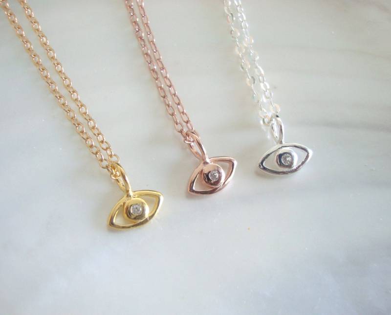 Gold Auge Halskette, Sterling Silber Rose Evil Eye Böses Halskette von Terramakewithlove