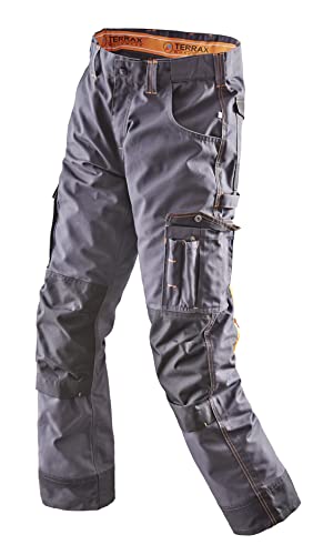 Terrax Workwear Herren Arbeitshose mit integriertem Gürtel - Bundhose mit zahlreichen Taschen in Anthrazit-Schwarz Größe 58 von Terrax Workwear