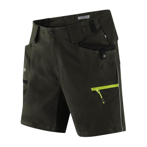 Terrax Workwear Herren Arbeitsshorts in sportlich schmaler Form - Arbeitshose Shorts mit Beintaschen in Dunkelgrün-Limette Größe 58 von Terrax Workwear